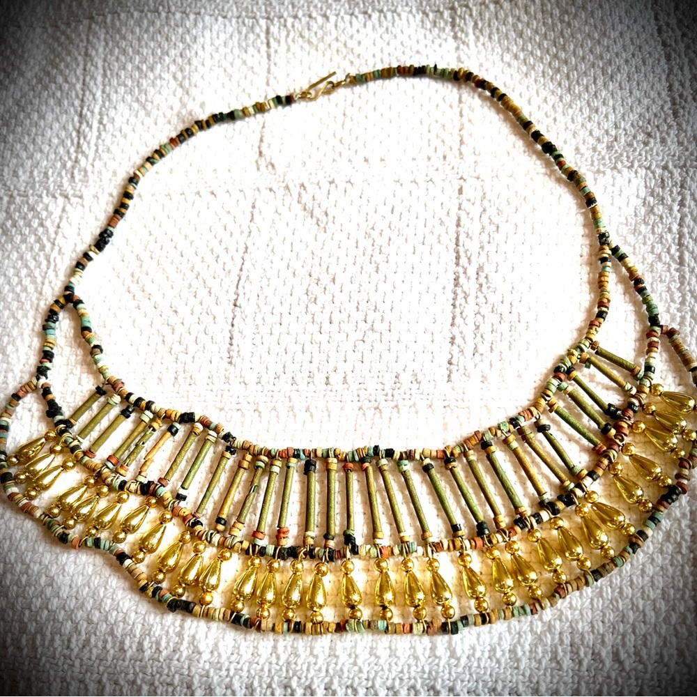 RARE Vintage Egyptian Revival Faience Bead Collar Necklace - Picture 2 of 7